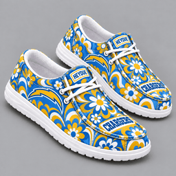 Los Angeles Chargers | Premium NFL Retro Groovy Floral Swirl Print HEYDUDE Casual Loafers With Team Logo And Lightweight Comfort Sole NDN cover