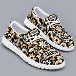New Orleans Saints | Premium NFL Retro Groovy Floral Swirl Print HEYDUDE Casual Loafers With Team Logo And Lightweight Comfort Sole NDN cover