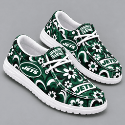 New York Jets | Premium NFL Retro Groovy Floral Swirl Print HEYDUDE Casual Loafers With Team Logo And Lightweight Comfort Sole NDN cover