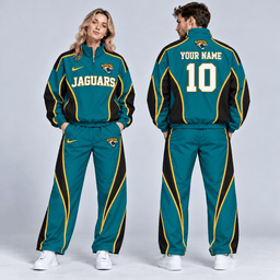 Jacksonville Jaguars | Premium NFL Custom Name Number Sporty Curve Panel Quarter Zip Pullover Jacket And Wide Leg Pants Tracksuit Set NDN cover