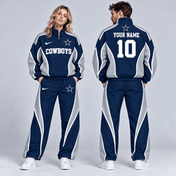 Dallas Cowboys | Premium NFL Custom Name Number Sporty Curve Panel Quarter Zip Pullover Jacket And Wide Leg Pants Tracksuit Set NDN cover