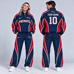 New England Patriots | Premium NFL Custom Name Number Sporty Curve Panel Quarter Zip Pullover Jacket And Wide Leg Pants Tracksuit Set NDN cover