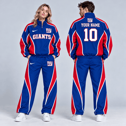 New York Giants | Premium NFL Custom Name Number Sporty Curve Panel Quarter Zip Pullover Jacket And Wide Leg Pants Tracksuit Set NDN cover