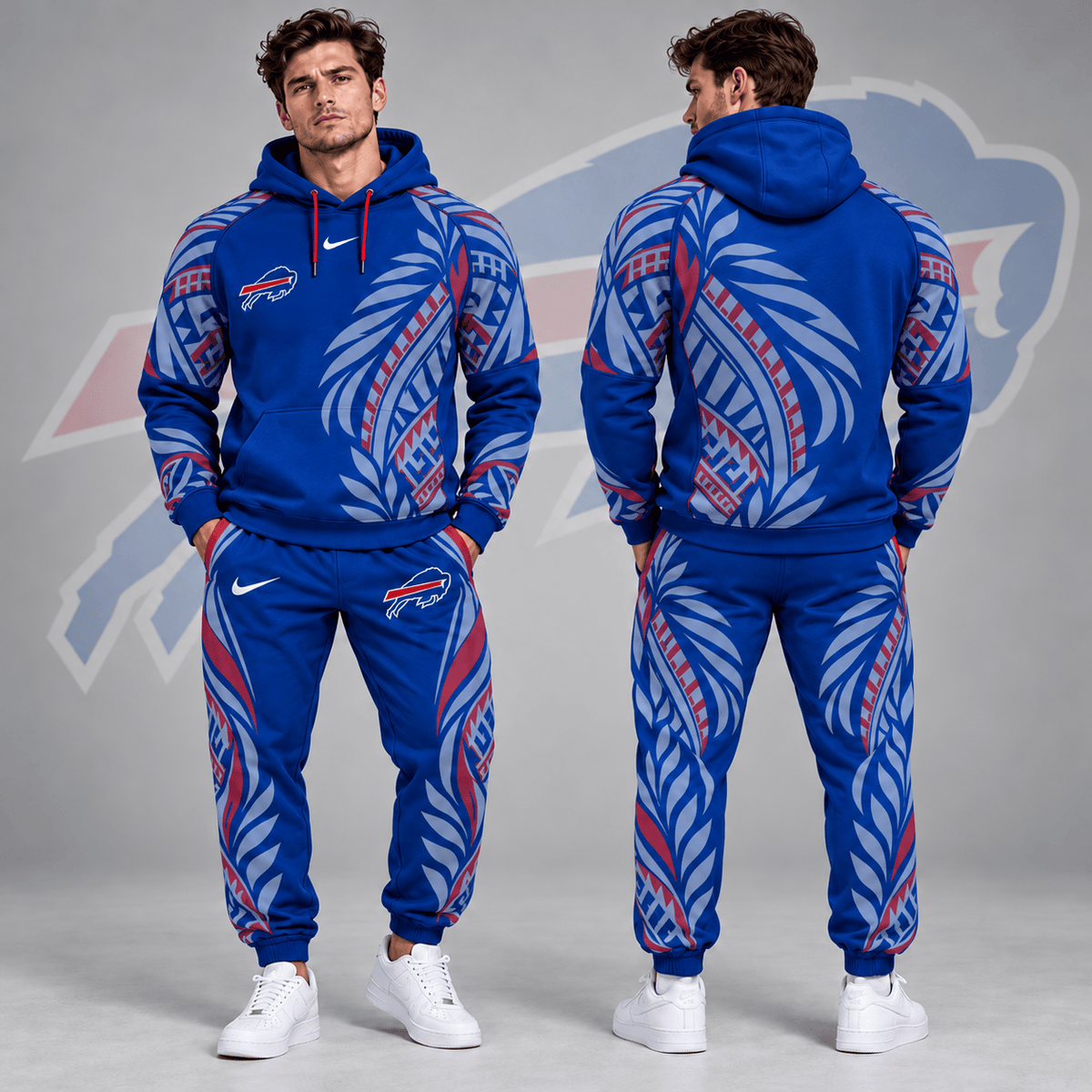Buffalo Bills | Premium NFL Polynesian Tribal Feather Graphic Pullover Hoodie And Matching Jogger Pants Tracksuit Set With Team Logo NDN cover