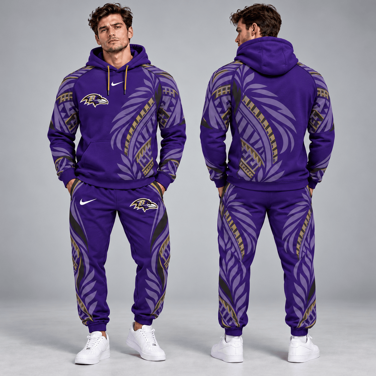 Baltimore Ravens | Premium NFL Polynesian Tribal Feather Graphic Pullover Hoodie And Matching Jogger Pants Tracksuit Set With Team Logo NDN cover