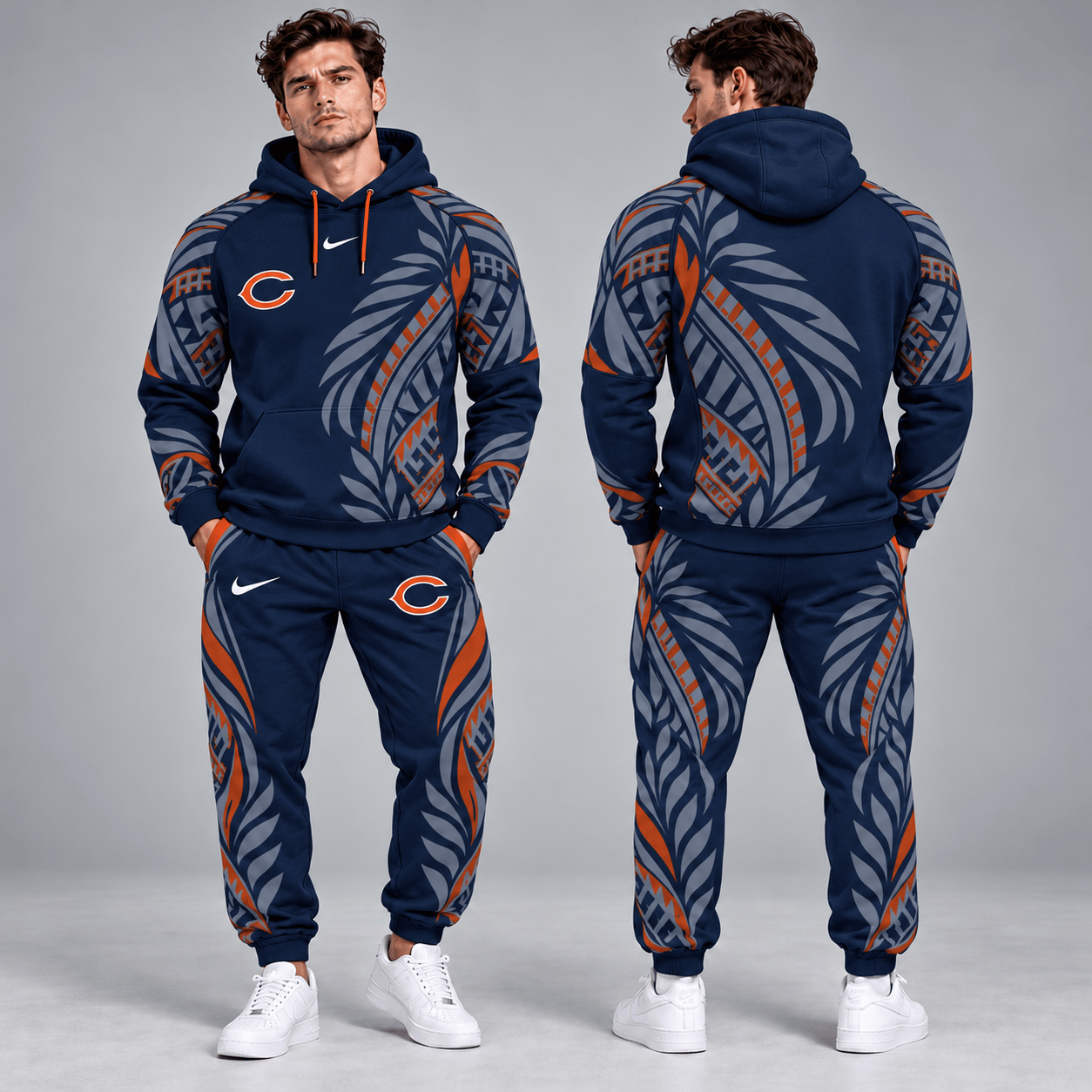 Chicago Bears | Premium NFL Polynesian Tribal Feather Graphic Pullover Hoodie And Matching Jogger Pants Tracksuit Set With Team Logo NDN cover