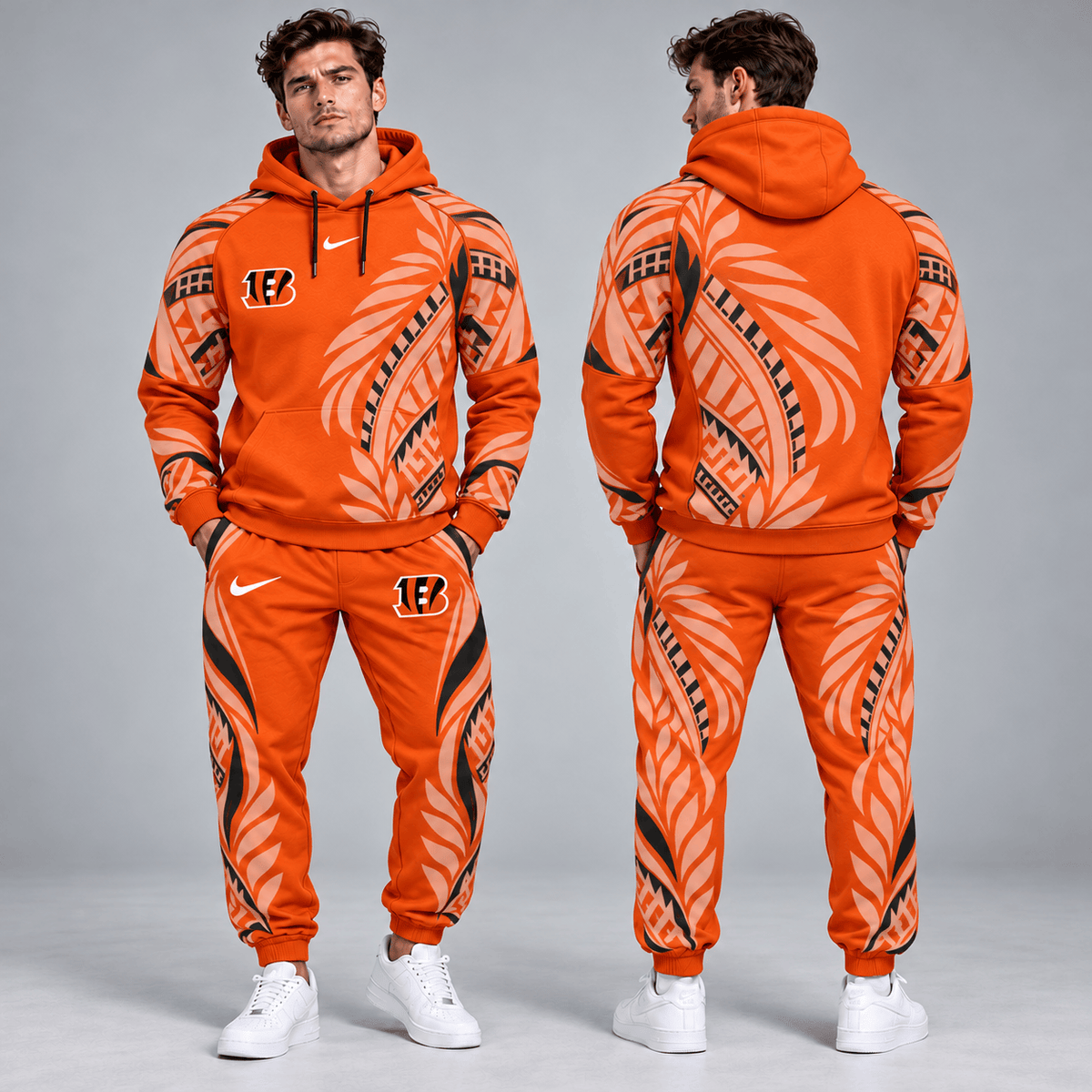 Cincinnati Bengals | Premium NFL Polynesian Tribal Feather Graphic Pullover Hoodie And Matching Jogger Pants Tracksuit Set With Team Logo NDN cover