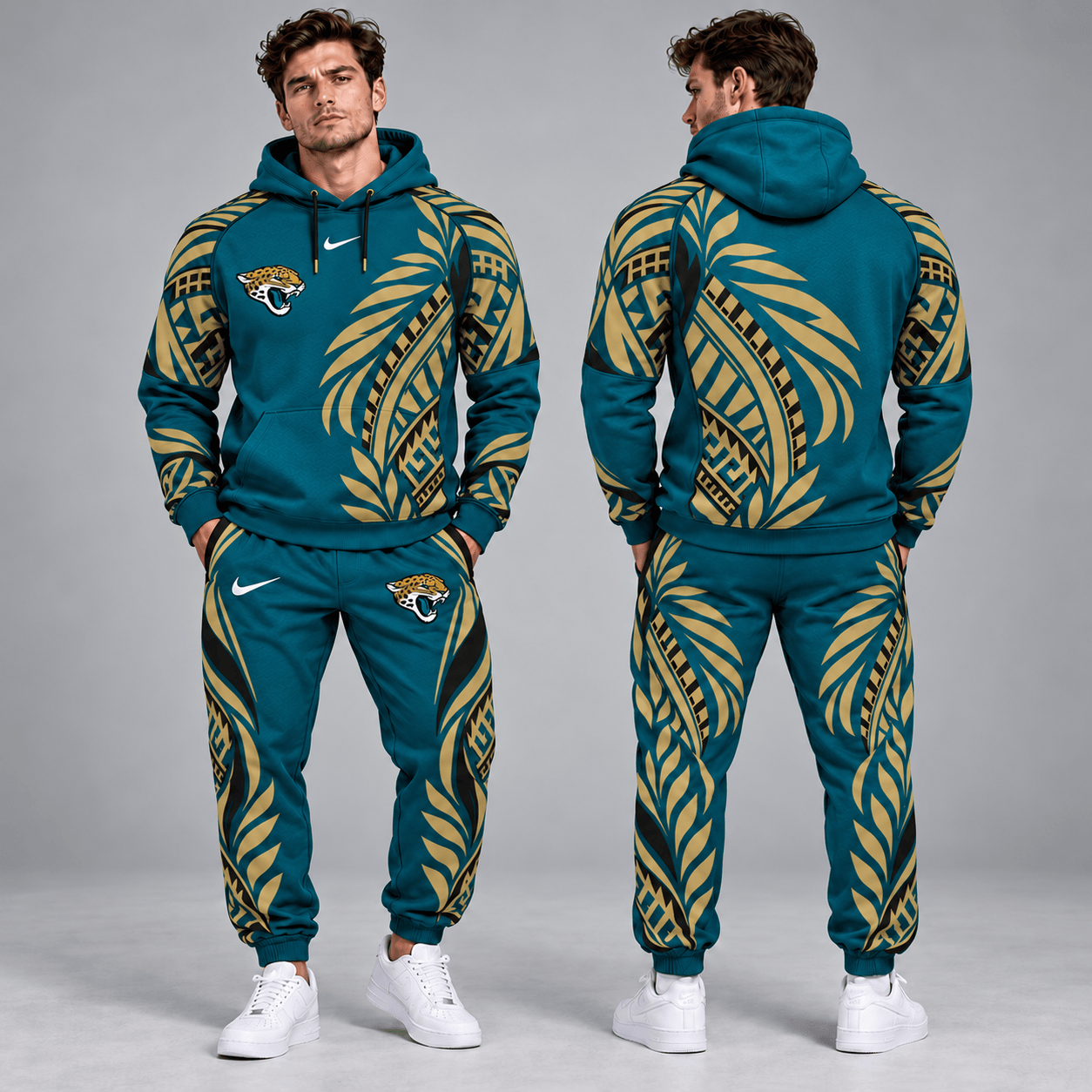 Jacksonville Jaguars | Premium NFL Polynesian Tribal Feather Graphic Pullover Hoodie And Matching Jogger Pants Tracksuit Set With Team Logo NDN cover