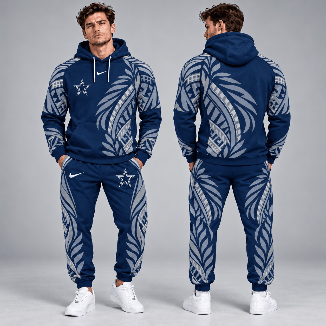 Dallas Cowboys | Premium NFL Polynesian Tribal Feather Graphic Pullover Hoodie And Matching Jogger Pants Tracksuit Set With Team Logo NDN cover