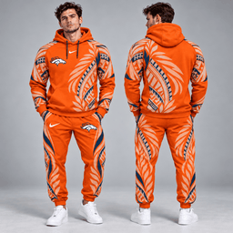 Denver Broncos | Premium NFL Polynesian Tribal Feather Graphic Pullover Hoodie And Matching Jogger Pants Tracksuit Set With Team Logo NDN cover