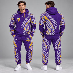 Minnesota Vikings | Premium NFL Polynesian Tribal Feather Graphic Pullover Hoodie And Matching Jogger Pants Tracksuit Set With Team Logo NDN cover