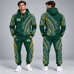 Green Bay Packers | Premium NFL Polynesian Tribal Feather Graphic Pullover Hoodie And Matching Jogger Pants Tracksuit Set With Team Logo NDN cover