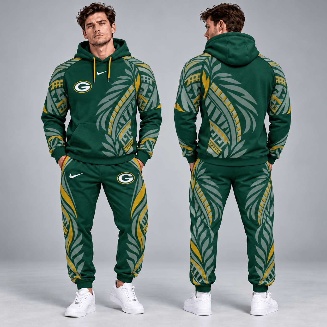 Green Bay Packers | Premium NFL Polynesian Tribal Feather Graphic Pullover Hoodie And Matching Jogger Pants Tracksuit Set With Team Logo NDN cover