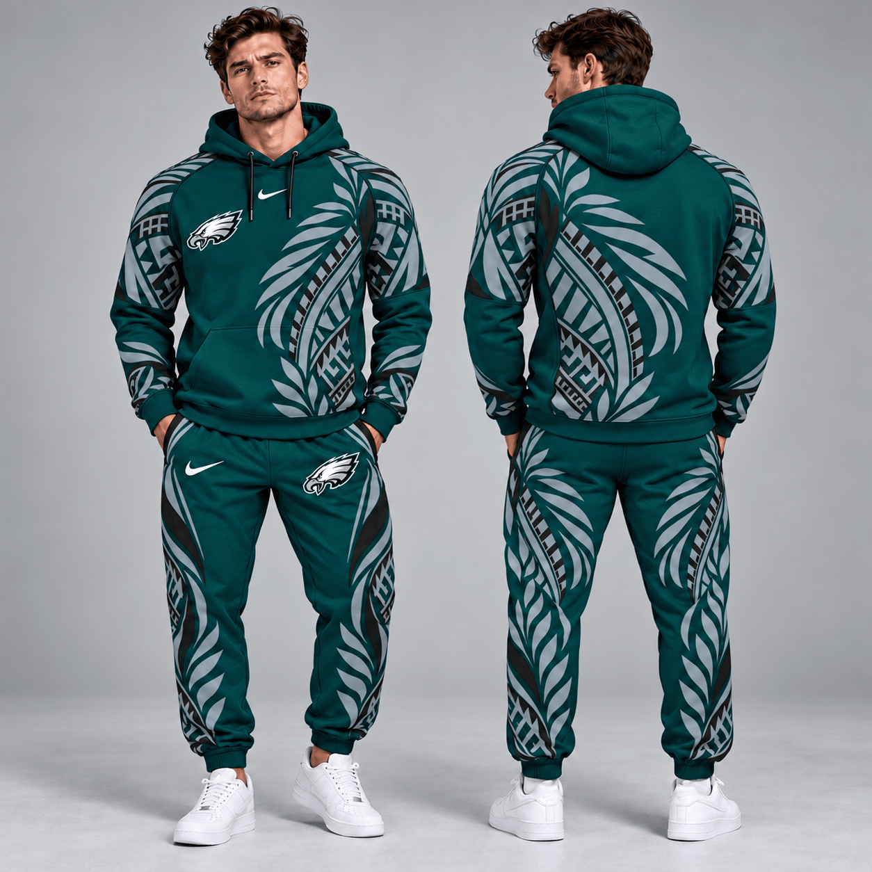 Philadelphia Eagles | Premium NFL Polynesian Tribal Feather Graphic Pullover Hoodie And Matching Jogger Pants Tracksuit Set With Team Logo NDN cover