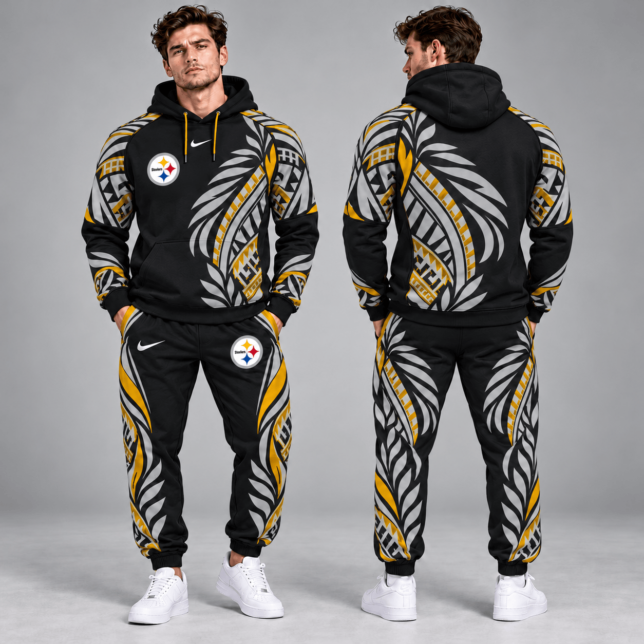 Pittsburgh Steelers | Premium NFL Polynesian Tribal Feather Graphic Pullover Hoodie And Matching Jogger Pants Tracksuit Set With Team Logo NDN cover