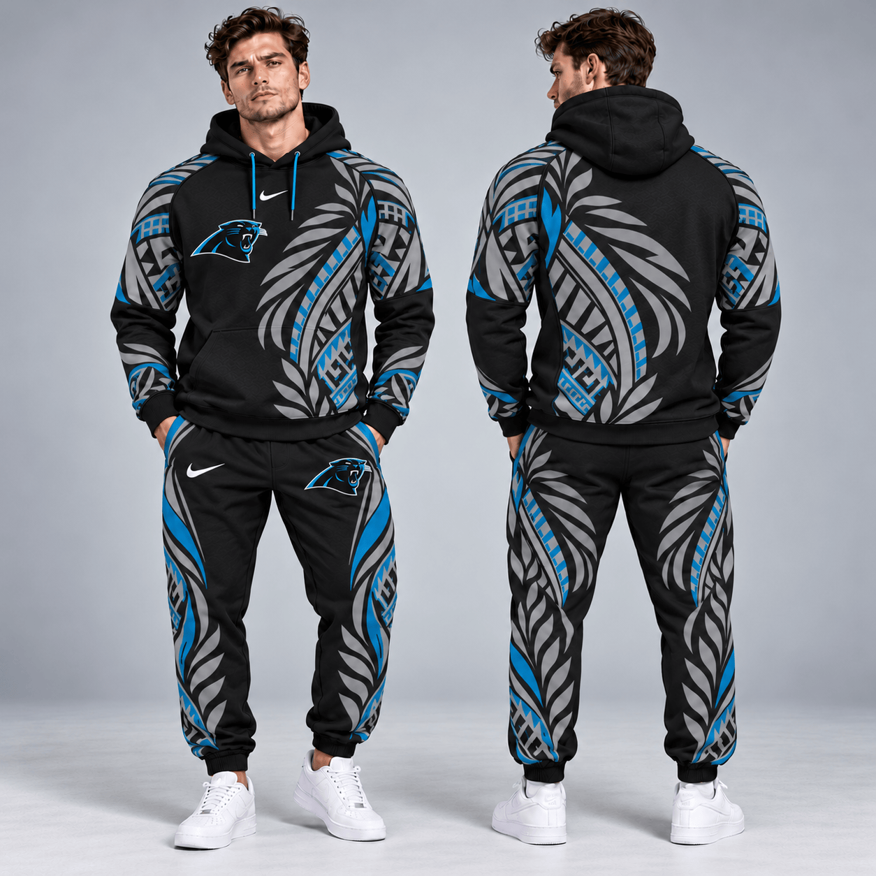 Carolina Panthers | Premium NFL Polynesian Tribal Feather Graphic Pullover Hoodie And Matching Jogger Pants Tracksuit Set With Team Logo NDN cover