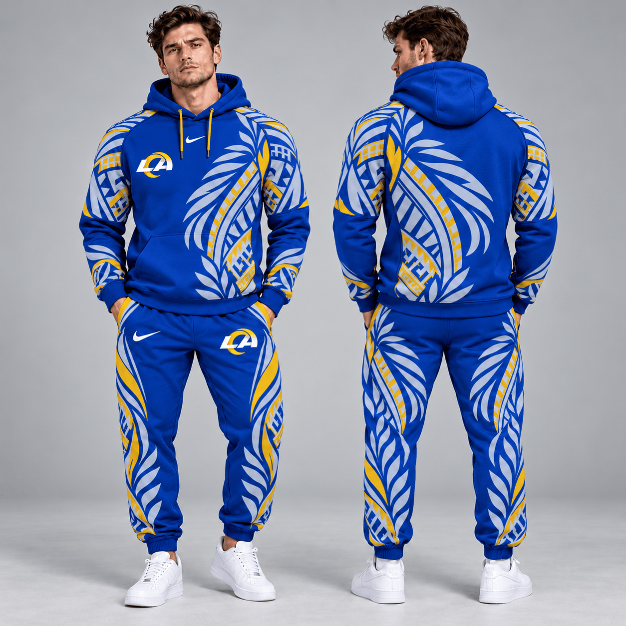 Los Angeles Rams | Premium NFL Polynesian Tribal Feather Graphic Pullover Hoodie And Matching Jogger Pants Tracksuit Set With Team Logo NDN cover