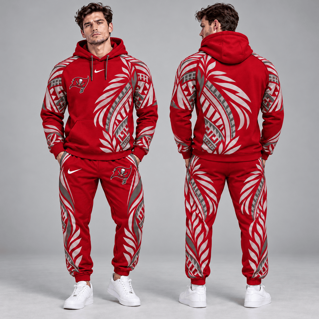 Tampa Bay Buccaneers | Premium NFL Polynesian Tribal Feather Graphic Pullover Hoodie And Matching Jogger Pants Tracksuit Set With Team Logo NDN cover
