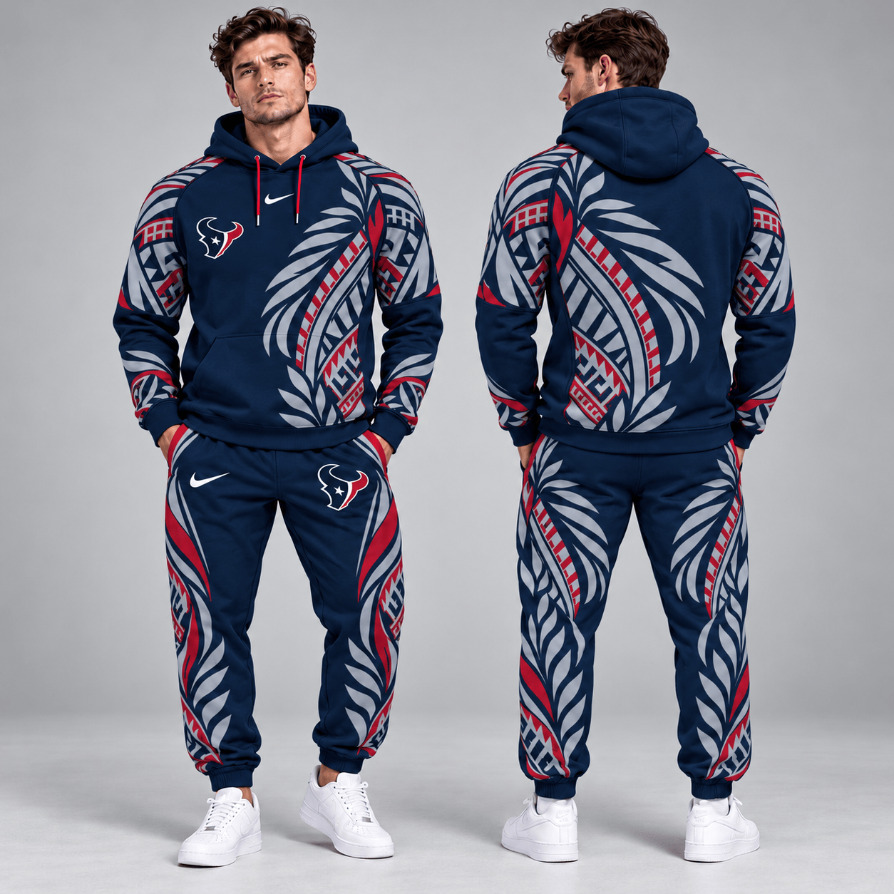 New England Patriots | Premium NFL Polynesian Tribal Feather Graphic Pullover Hoodie And Matching Jogger Pants Tracksuit Set With Team Logo NDN cover