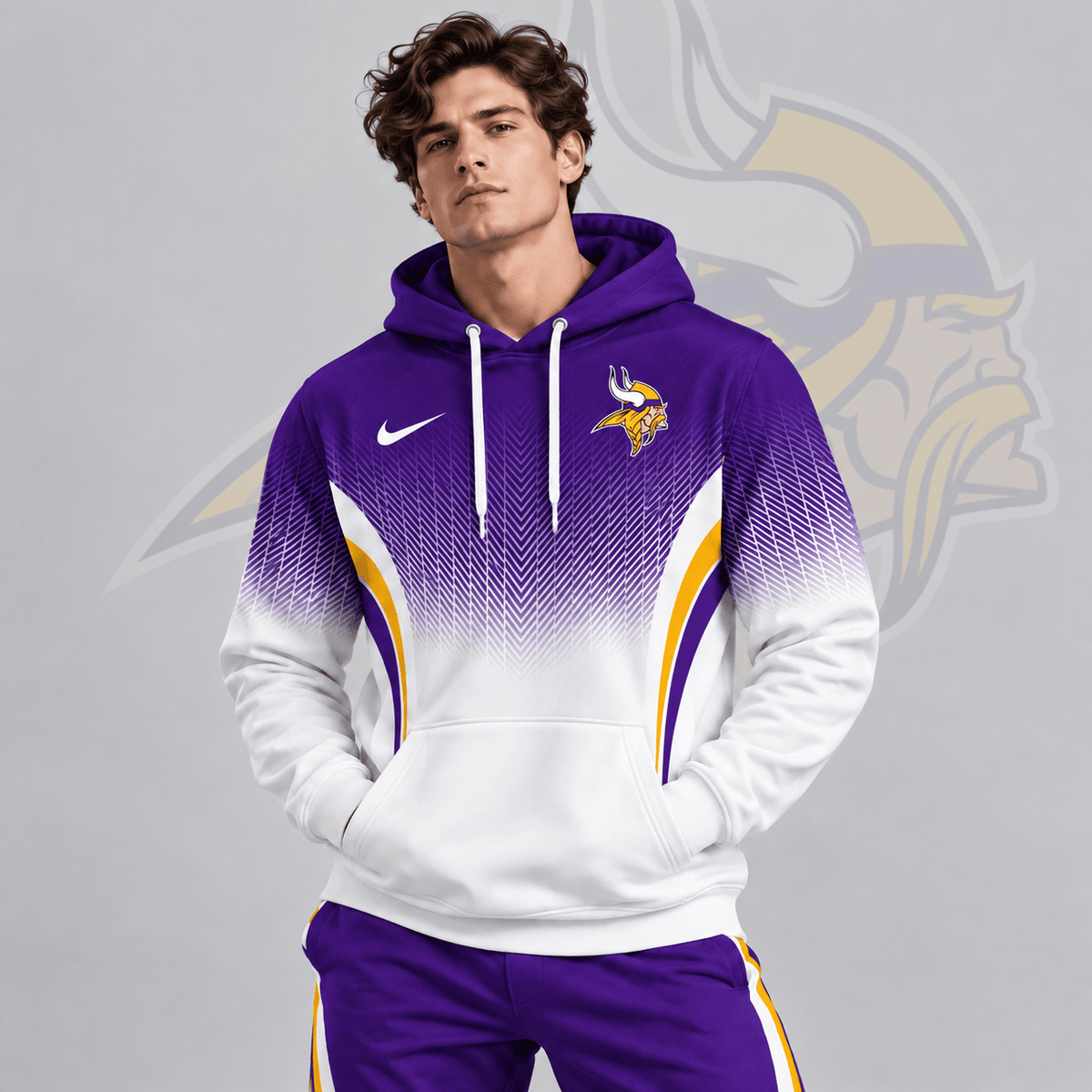 Minnesota Vikings | Premium NFL Gradient Chevron Fade Pullover Hoodie With Team Logo And Contrast Colorblock Athletic Design NDN cover