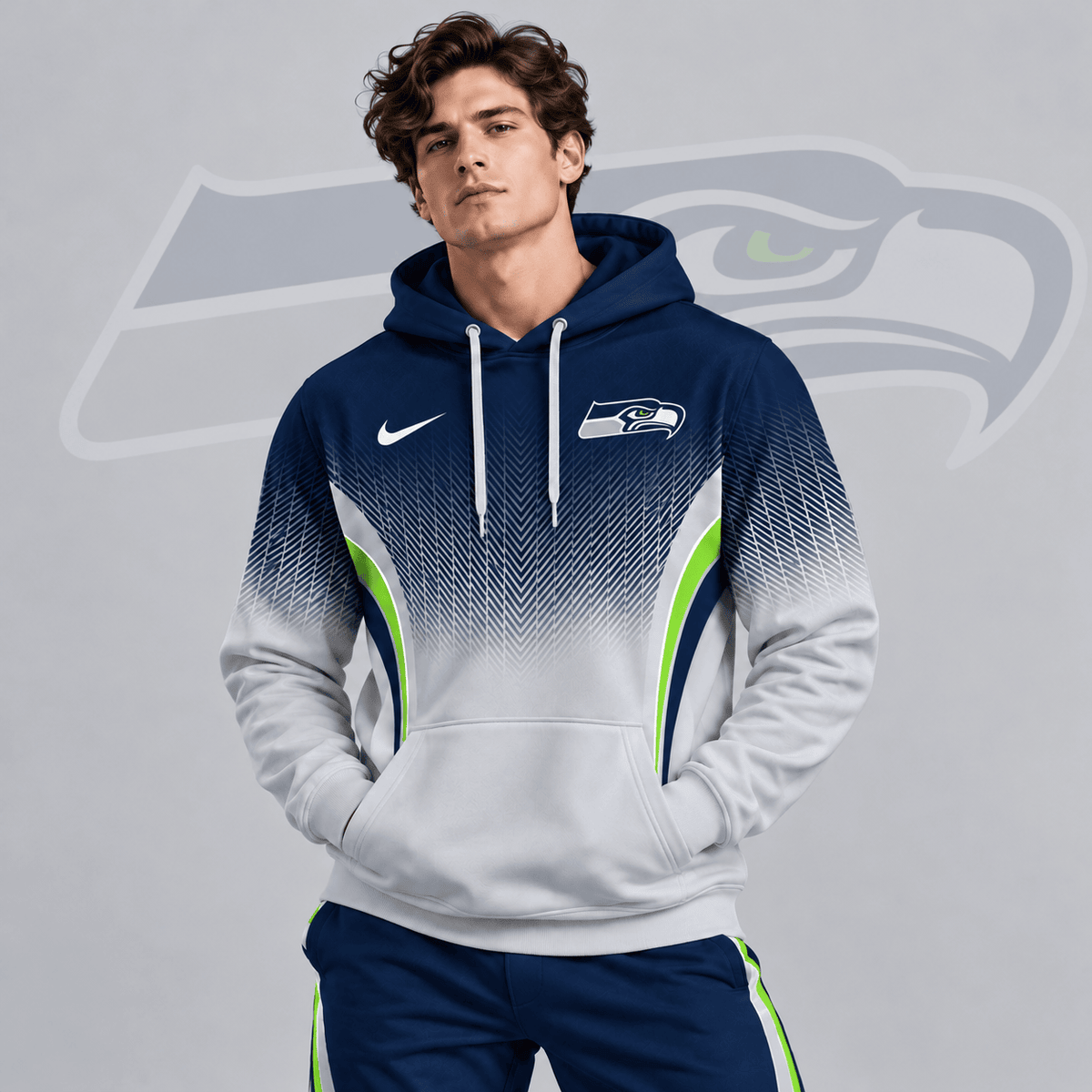 Seattle Seahawks | Premium NFL Gradient Chevron Fade Pullover Hoodie With Team Logo And Contrast Colorblock Athletic Design NDN cover