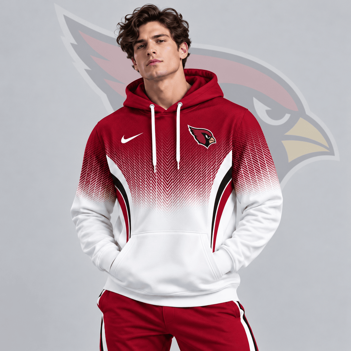 Arizona Cardinals | Premium NFL Gradient Chevron Fade Pullover Hoodie With Team Logo And Contrast Colorblock Athletic Design NDN cover