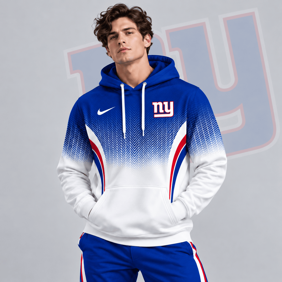 New York Giants | Premium NFL Gradient Chevron Fade Pullover Hoodie With Team Logo And Contrast Colorblock Athletic Design NDN cover