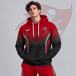Tampa Bay Buccaneers | Premium NFL Gradient Chevron Fade Pullover Hoodie With Team Logo And Contrast Colorblock Athletic Design NDN cover