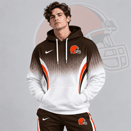 Cleveland Browns | Premium NFL Gradient Chevron Fade Pullover Hoodie With Team Logo And Contrast Colorblock Athletic Design NDN cover
