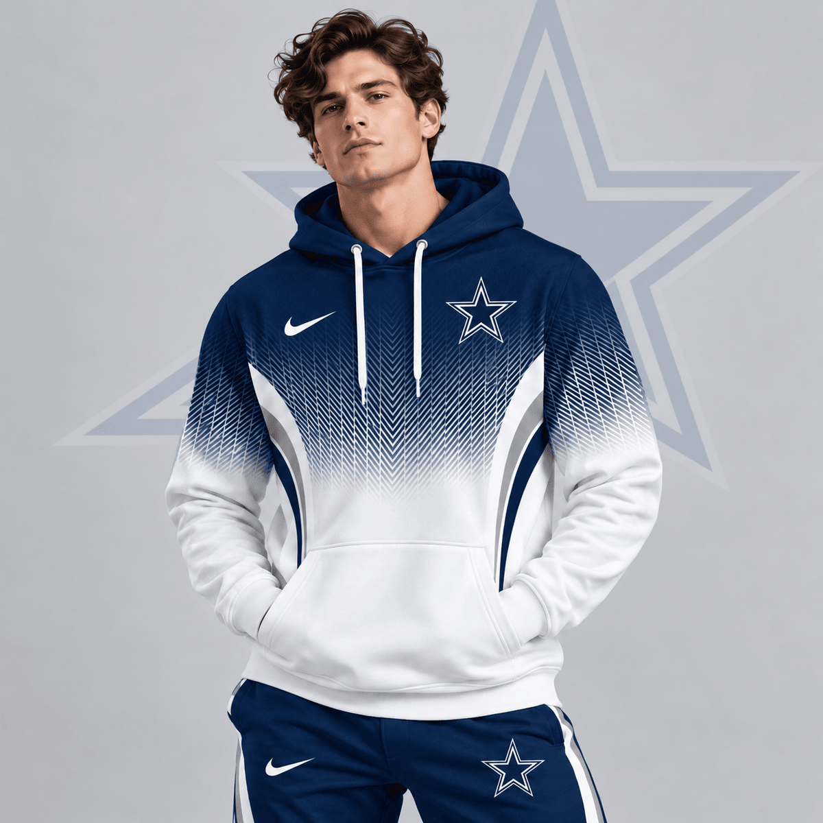Dallas Cowboys | Premium NFL Gradient Chevron Fade Pullover Hoodie With Team Logo And Contrast Colorblock Athletic Design NDN cover