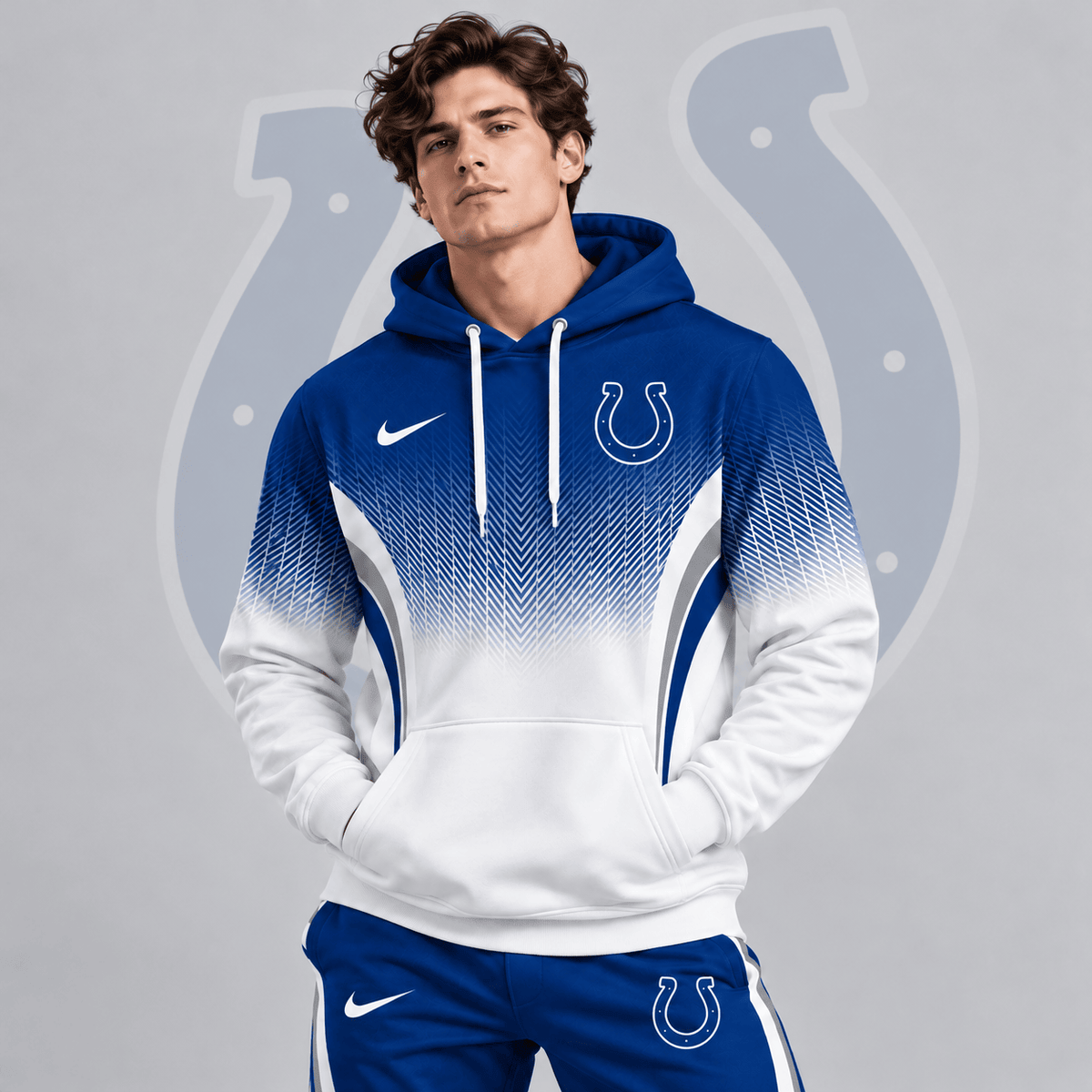 Indianapolis Colts | Premium NFL Gradient Chevron Fade Pullover Hoodie With Team Logo And Contrast Colorblock Athletic Design NDN cover