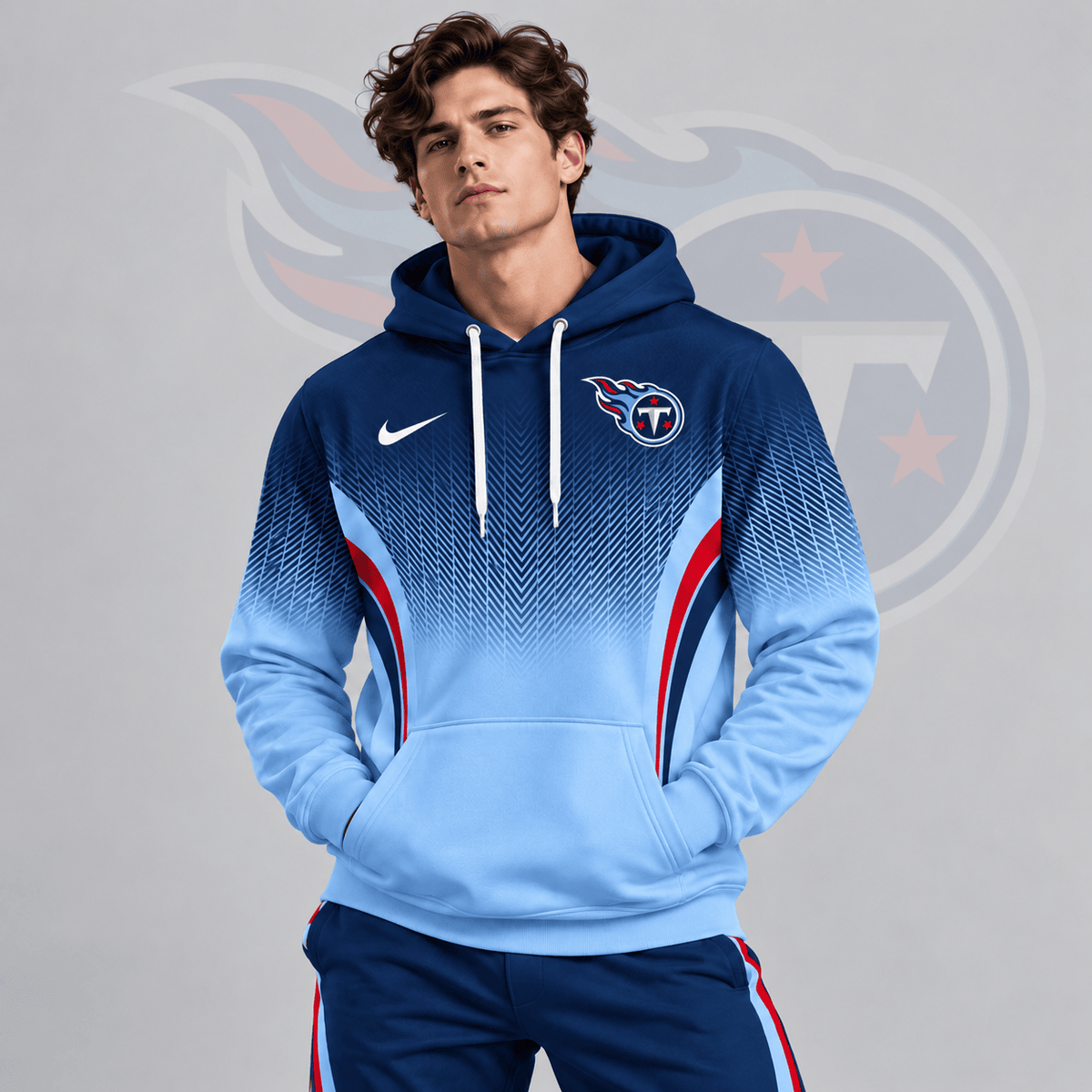 Tennessee Titans | Premium NFL Gradient Chevron Fade Pullover Hoodie With Team Logo And Contrast Colorblock Athletic Design NDN cover