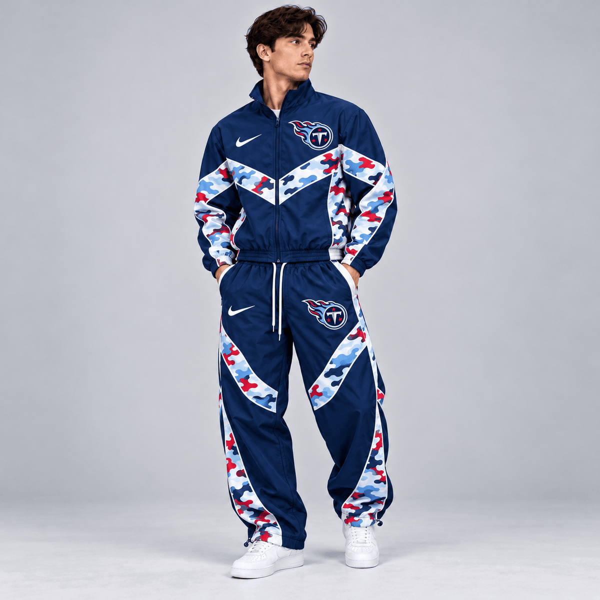 Tennessee Titans | Premium NFL Team Camo Colorblock Full Zip Tracksuit Jacket & Jogger Pants Set NDN cover