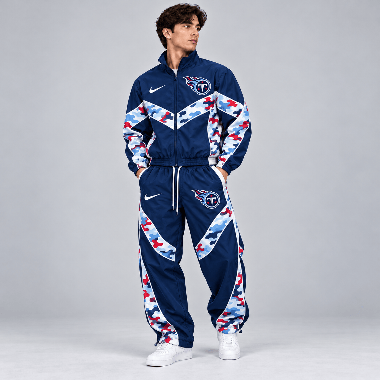 Tennessee Titans | Premium NFL Team Camo Colorblock Full Zip Tracksuit Jacket & Jogger Pants Set NDN cover
