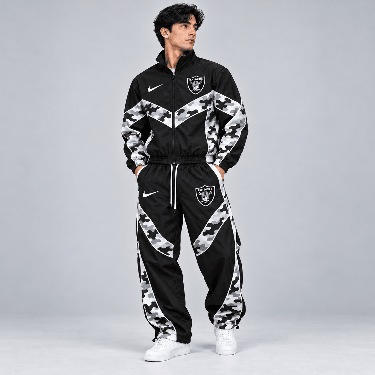 Las Vegas Raiders | Premium NFL Team Camo Colorblock Full Zip Tracksuit Jacket & Jogger Pants Set NDN cover