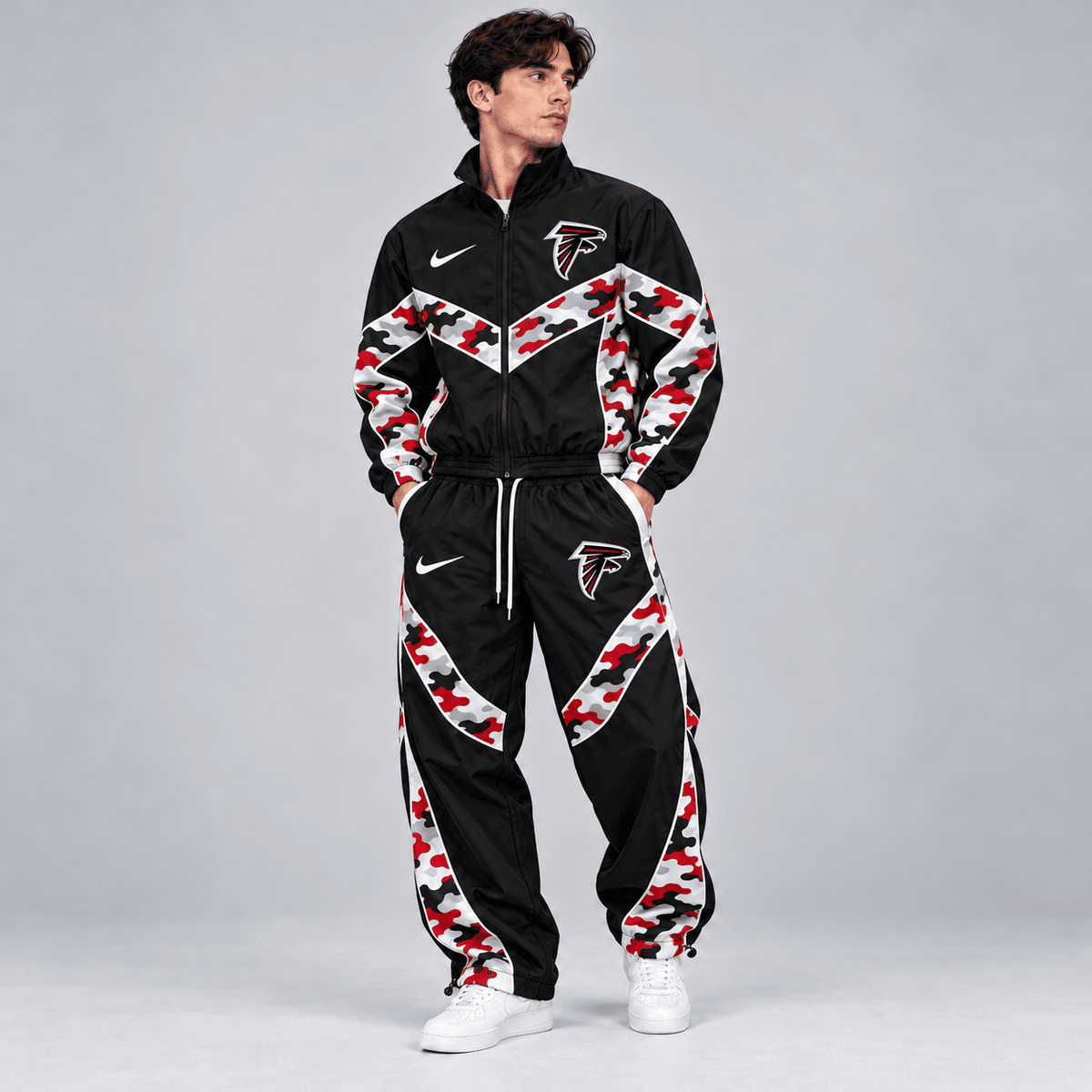 Atlanta Falcons | Premium NFL Team Camo Colorblock Full Zip Tracksuit Jacket & Jogger Pants Set NDN cover