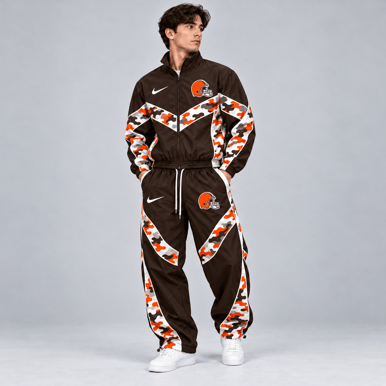 Cleveland Browns | Premium NFL Team Camo Colorblock Full Zip Tracksuit Jacket & Jogger Pants Set NDN cover