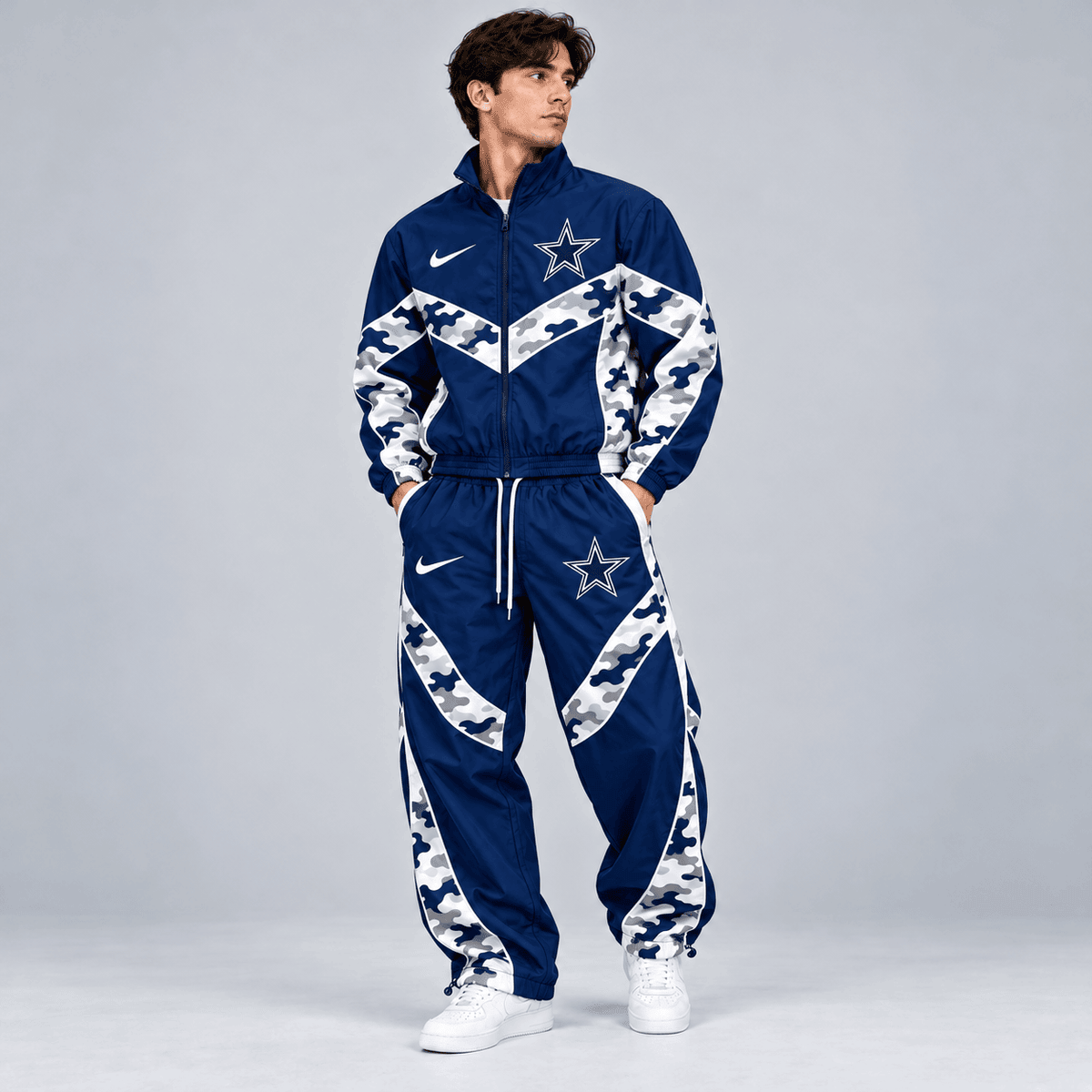 Dallas Cowboys | Premium NFL Team Camo Colorblock Full Zip Tracksuit Jacket & Jogger Pants Set NDN cover