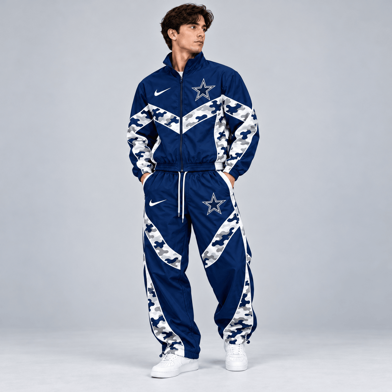 Dallas Cowboys | Premium NFL Team Camo Colorblock Full Zip Tracksuit Jacket & Jogger Pants Set NDN cover