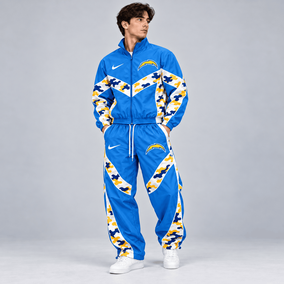 Los Angeles Chargers | Premium NFL Team Camo Colorblock Full Zip Tracksuit Jacket & Jogger Pants Set NDN cover
