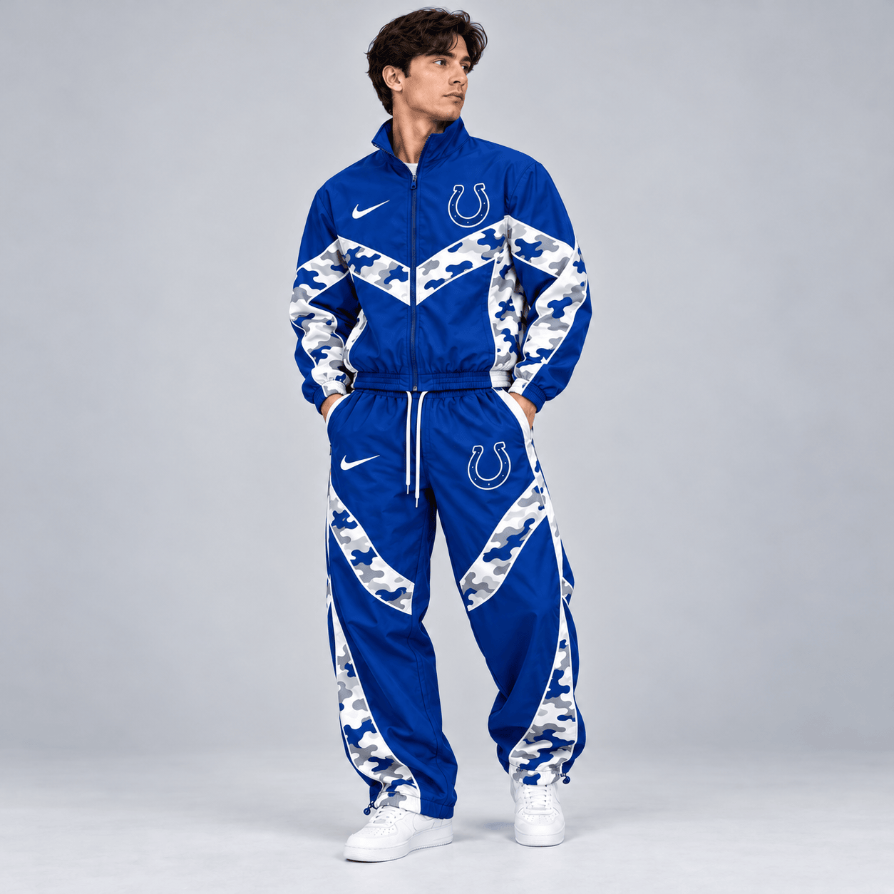 Indianapolis Colts | Premium NFL Team Camo Colorblock Full Zip Tracksuit Jacket & Jogger Pants Set NDN cover