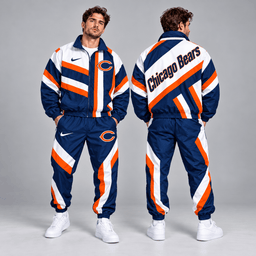 Chicago Bears | Premium NFL Retro Geometric Stripe Full Zip Windbreaker Jacket & Matching Jogger Pants Set NDN cover