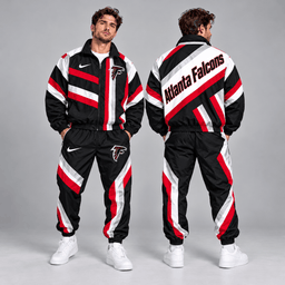 Atlanta Falcons | Premium NFL Retro Geometric Stripe Full Zip Windbreaker Jacket & Matching Jogger Pants Set NDN cover