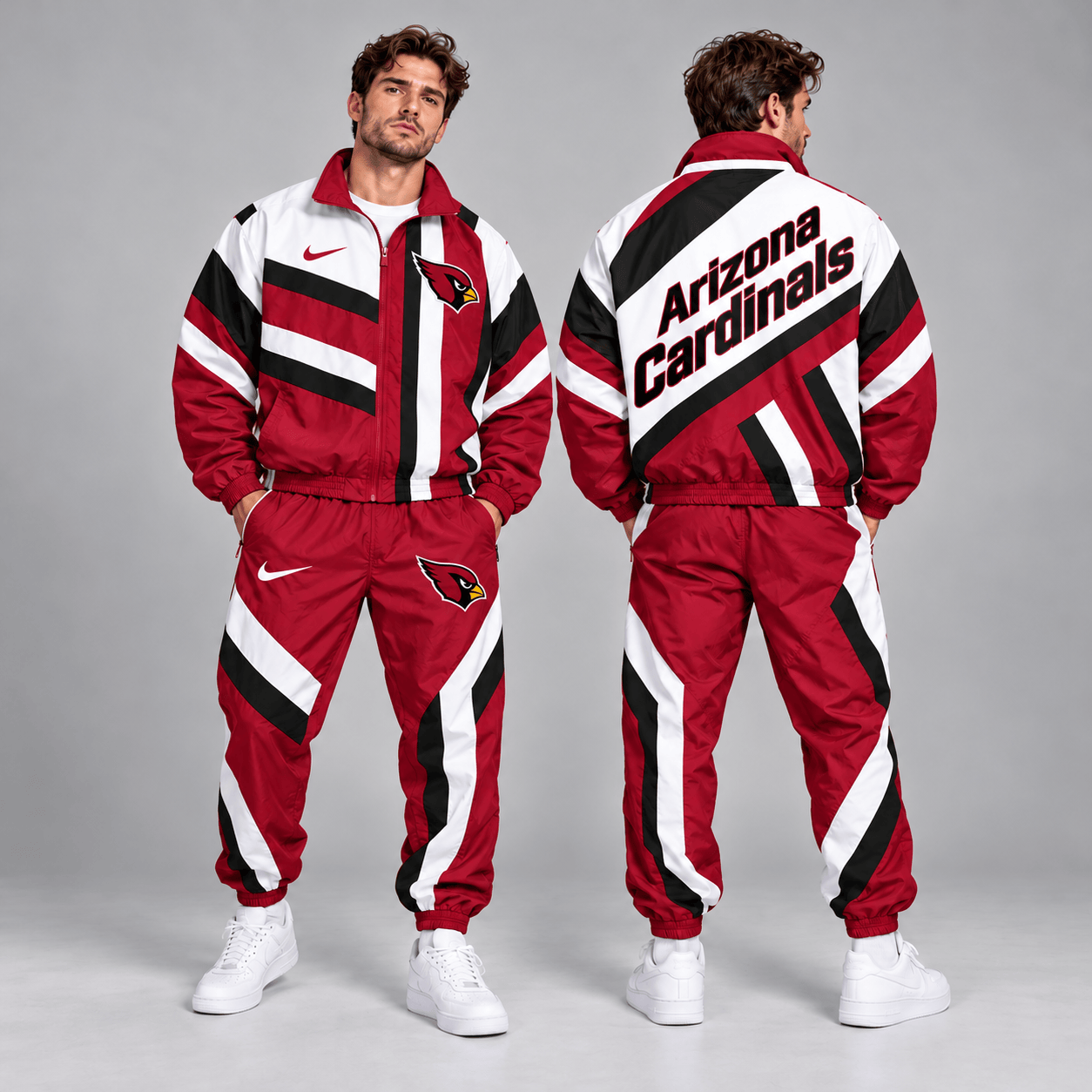 Arizona Cardinals | Premium NFL Retro Geometric Stripe Full Zip Windbreaker Jacket & Matching Jogger Pants Set NDN cover