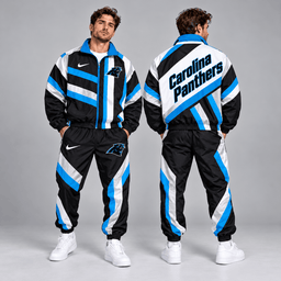 Carolina Panthers | Premium NFL Retro Geometric Stripe Full Zip Windbreaker Jacket & Matching Jogger Pants Set NDN cover