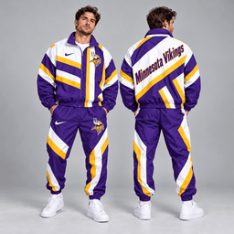 Minnesota Vikings | Premium NFL Retro Geometric Stripe Full Zip Windbreaker Jacket & Matching Jogger Pants Set NDN cover