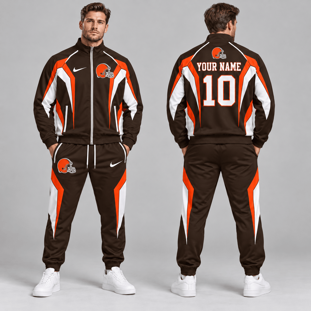 Cleveland Browns | Premium NFL Personalized Name Number Athletic Full Zip Jacket & Jogger Pants Tracksuit Set NDN cover