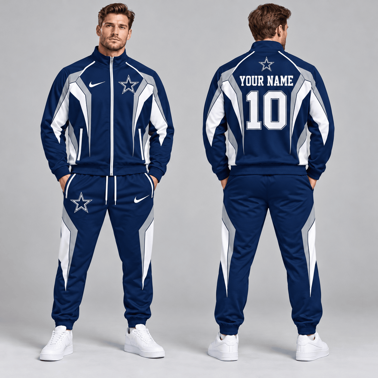 Dallas Cowboys | Premium NFL Personalized Name Number Athletic Full Zip Jacket & Jogger Pants Tracksuit Set NDN cover