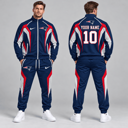 New England Patriots | Premium NFL Personalized Name Number Athletic Full Zip Jacket & Jogger Pants Tracksuit Set NDN cover