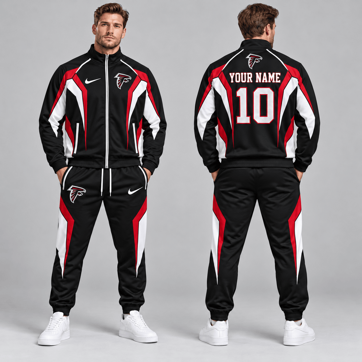 Atlanta Falcons | Premium NFL Personalized Name Number Athletic Full Zip Jacket & Jogger Pants Tracksuit Set NDN cover